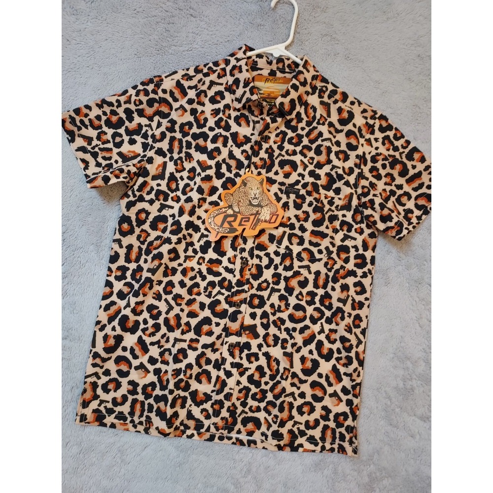 NEW Retro Rifle Shirt Men Medium Leopard Print Performance Stretch Casual Orange